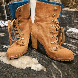 UGG Fabrice -- Chestnut Block Heel Lace Up Wool Lined Boots